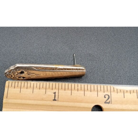 Silverware Earrings Vintage Pair Pierced 1.5 Inch Flower Motif Flatware Jewelry - Picture 2 of 16